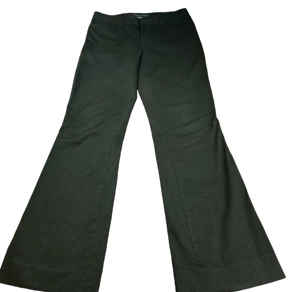 Ralph Lauren Womens 6 Pants Black Mid Rise Wide Leg Casual‎ Cotton